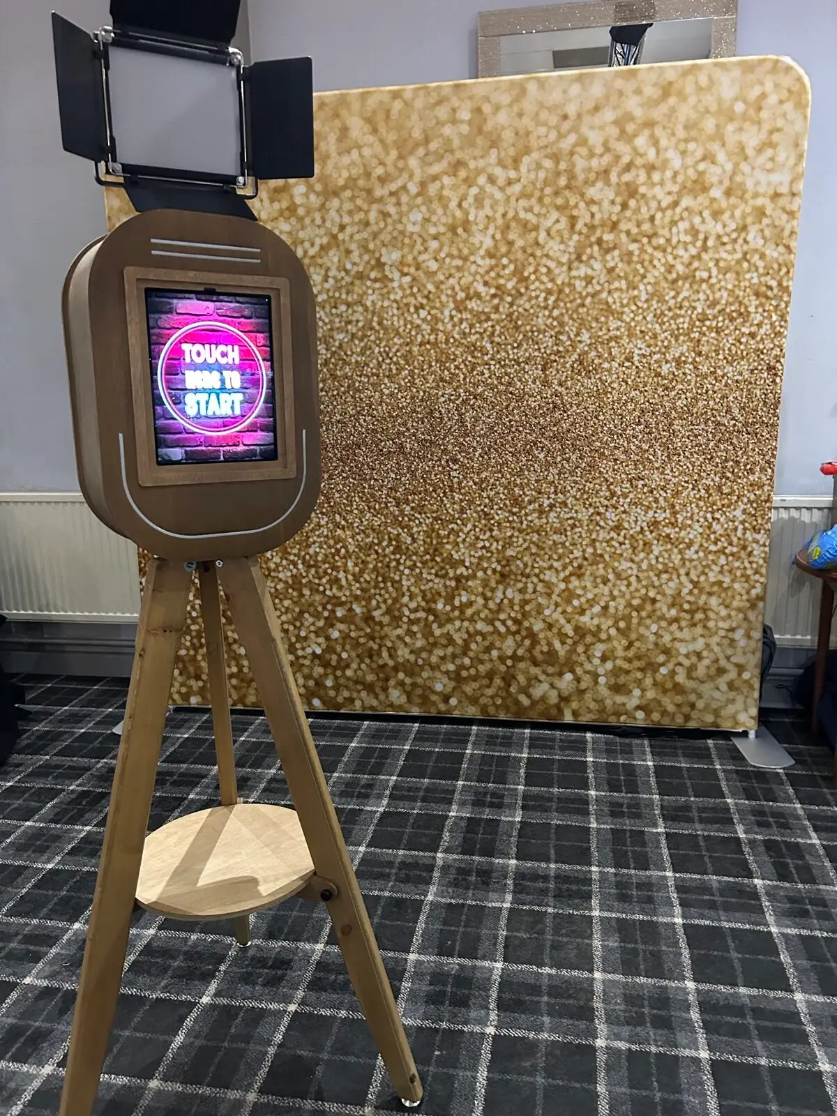 Branded selfie pod photo booth at a corporate Christmas party in Cumbria