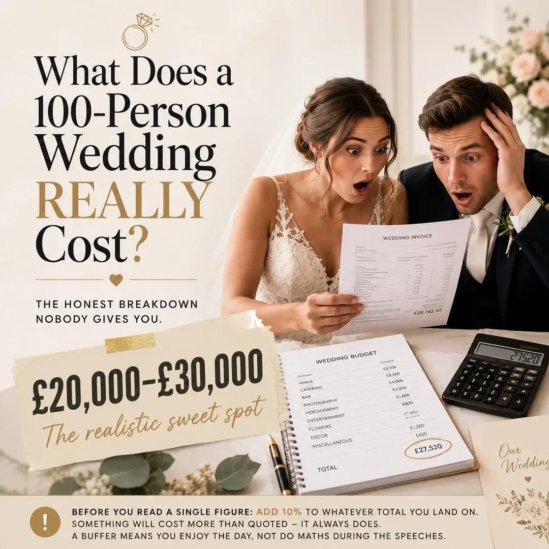 What Does a 100-Person Wedding Actually Cost? (The Honest Answer Nobody Gives You) 1 What a 100-person wedding really costs in the UK