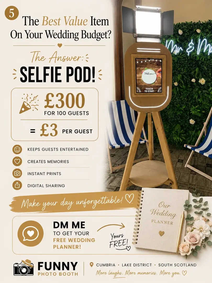 What Does a 100-Person Wedding Actually Cost? (The Honest Answer Nobody Gives You) 5 Funny Photo Booth selfie pod — best value at £300 for 100 guests
